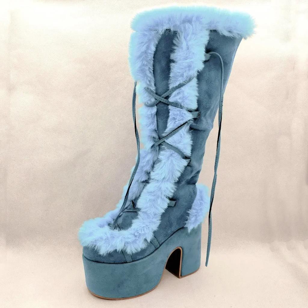 Nuevas botas de nieve de invierno para mujer, plataforma con cuña y tacón alto, zapatos de piel sintética para mujer, botas de media pantorrilla cálidas y antideslizantes de felpa, zapatos góticos