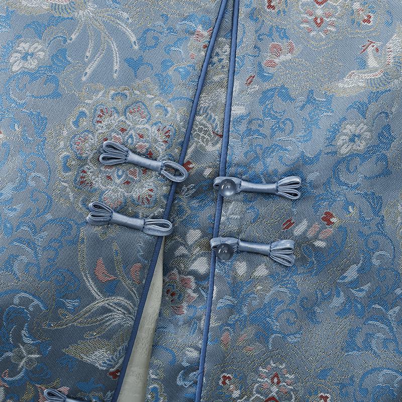 Women's Blue Brocade Jacquard Vest - New 2026 Chinese Style with Frog Buttons, Sleeveless Elegance for Spring