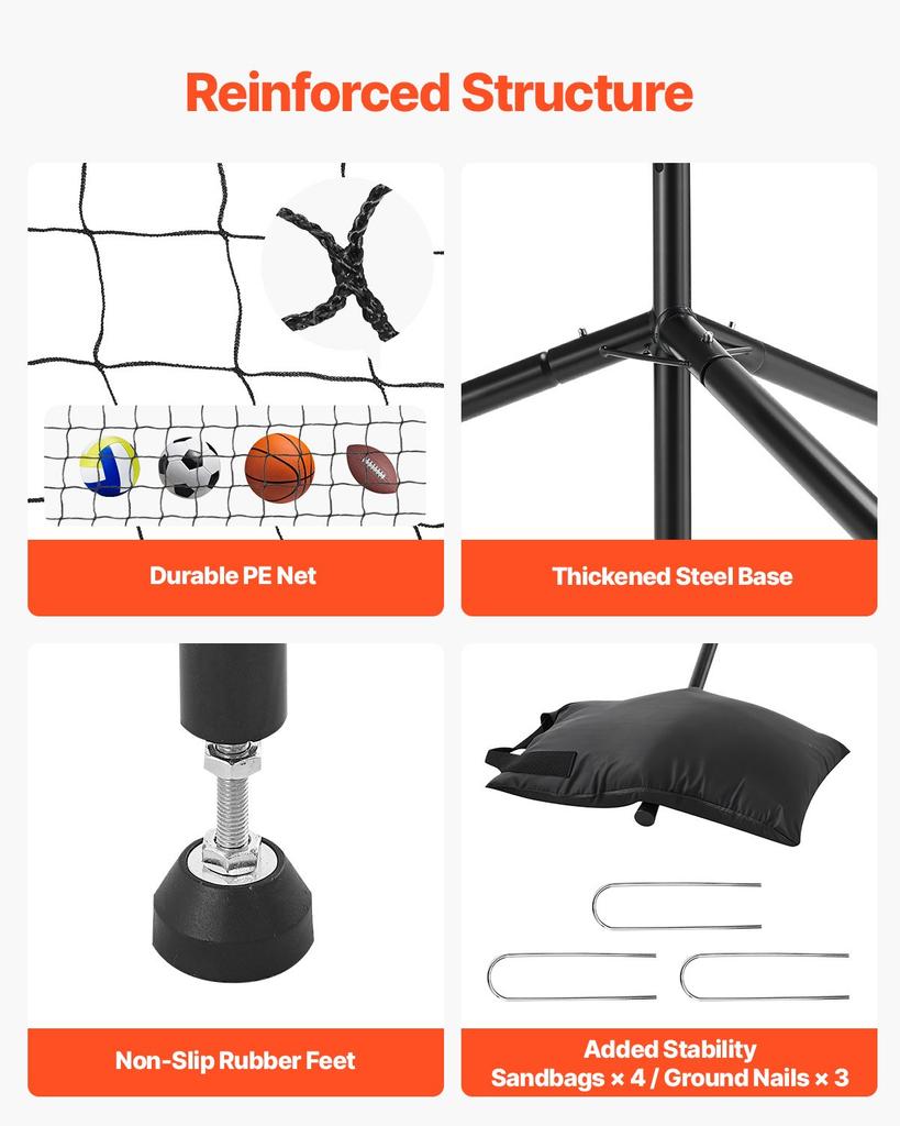 VEVOR Volleyball Setter Training Equipment, Angle and Height Adjustable Volleyball Trainer, Portable Practice Net with Steel Base, Carrying Bag
