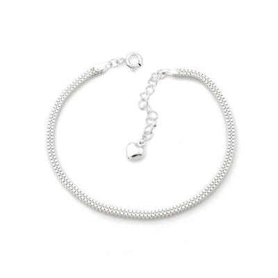 92.5 Sterling Silver Box Chain Plump Heart Daily Silver Bracelet