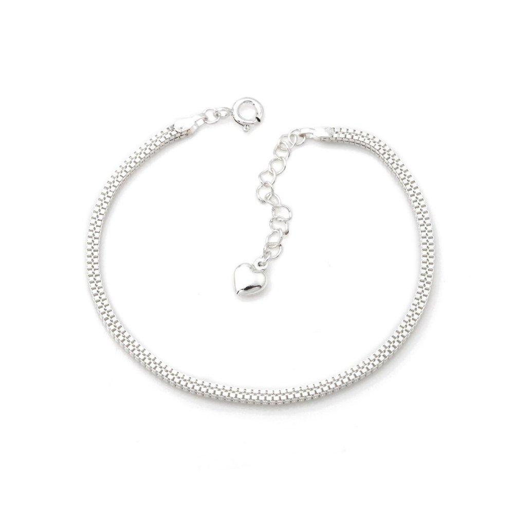 

92.5 Sterling Silver Box Chain Plump Heart Daily Silver Bracelet