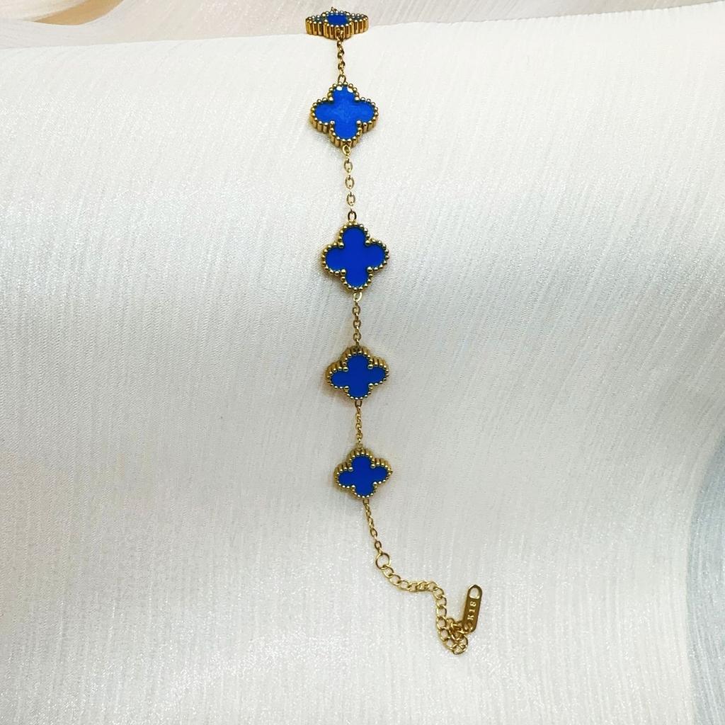 Double Sided Titanium Steel Clover Bracelet Necklace Ring Earrings Women's Non Fading Set Jewelry