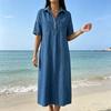 Robe chemise en jean pour femme Décontractée Manches courtes Boutonnée Jean Midi Robe Longue A-line Vintage avec Poches