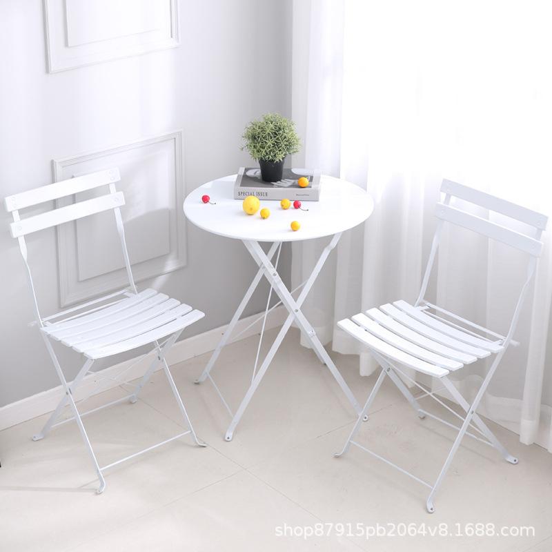3pcs Table and Chairs Set Metal Folding Simple Solid Color Table and 2 Chairs Outdoor Decoration Garden Furniture