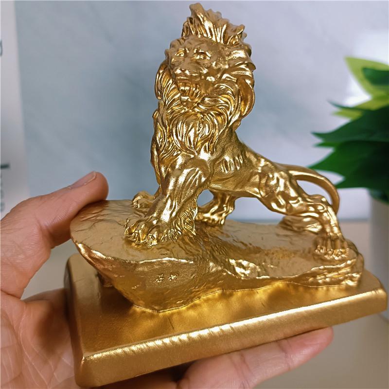 Golden Chinese Lions Statues Sculptures Animals Dragon Figurines Ornaments Resin Craft Feng Shui Home Office Decoration