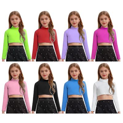Crianças Meninas Cor Sólida Mangas Compridas Top Curto Ginástica Dança Performance de Palco Roupa de Treino
