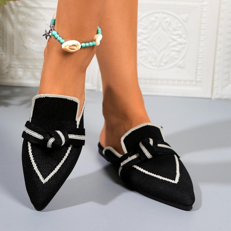 Pointed Large Size Flat Bottom Knitted Bag Head Half Slippers Women's Spring and Autumn New Lazy One-pedal Slippers