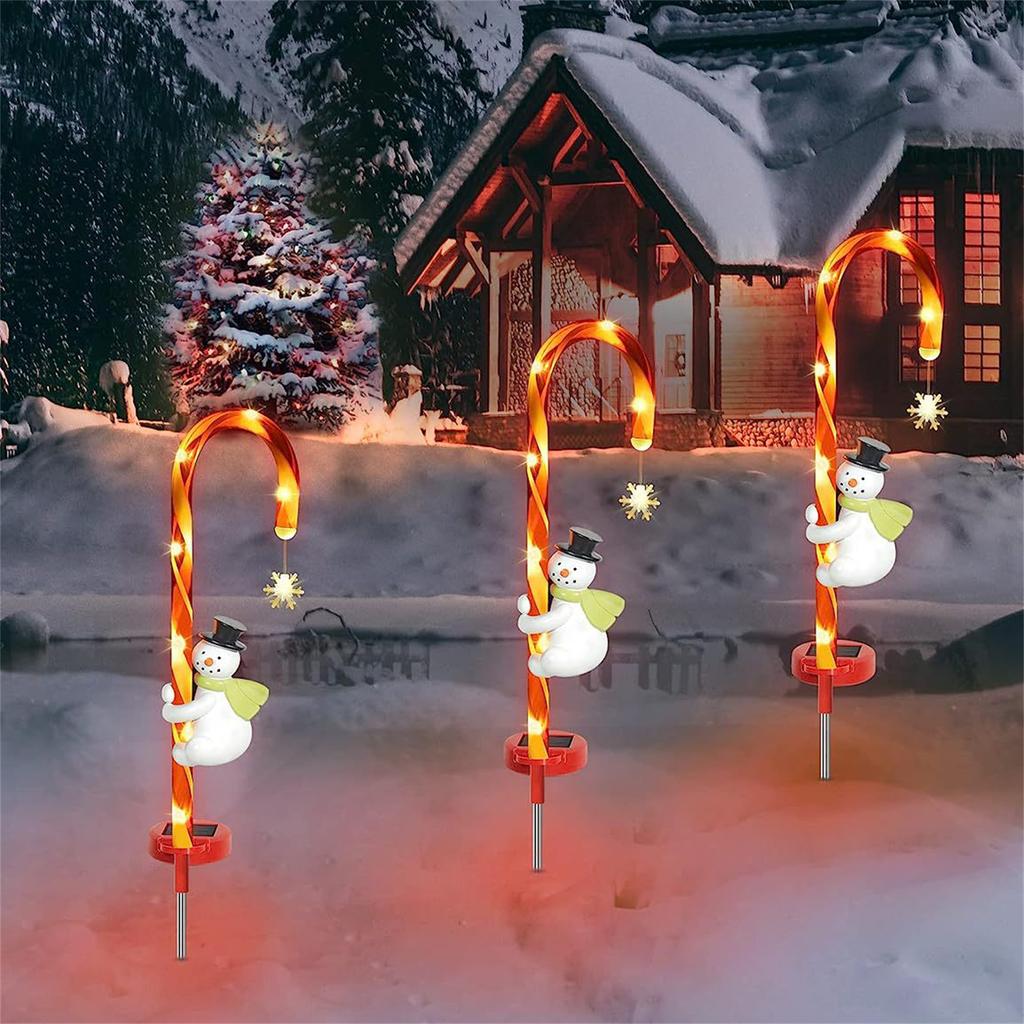 Snowman Candy Cane Ground Light Solar Powered Holiday Decoration Garden Yard