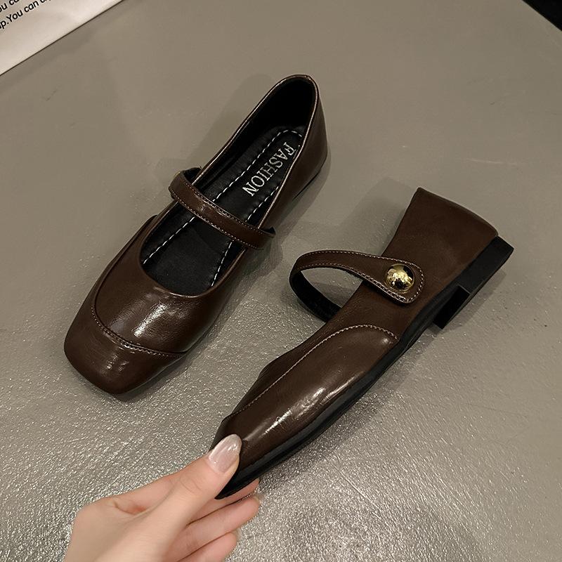 

Женские туфли-лодочки летние темпераментные 2025 новые весенне-осенние коричневые на плоской подошве Мэри Джейн женские туфли 40