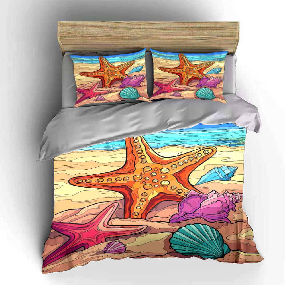 Starfish and seashell design. Bedding sets Duvet cover sets Duvet covers Pillowcases(1*Duvet Cover 2*Pillowcases without duvet insert)