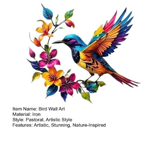Hummingbird Bloom Metal Wall Art Colorful Floral Bird Wall Decor Iron Hanging Sculpture for Outdoor Indoor Garden Patio Fence Wall Decoration