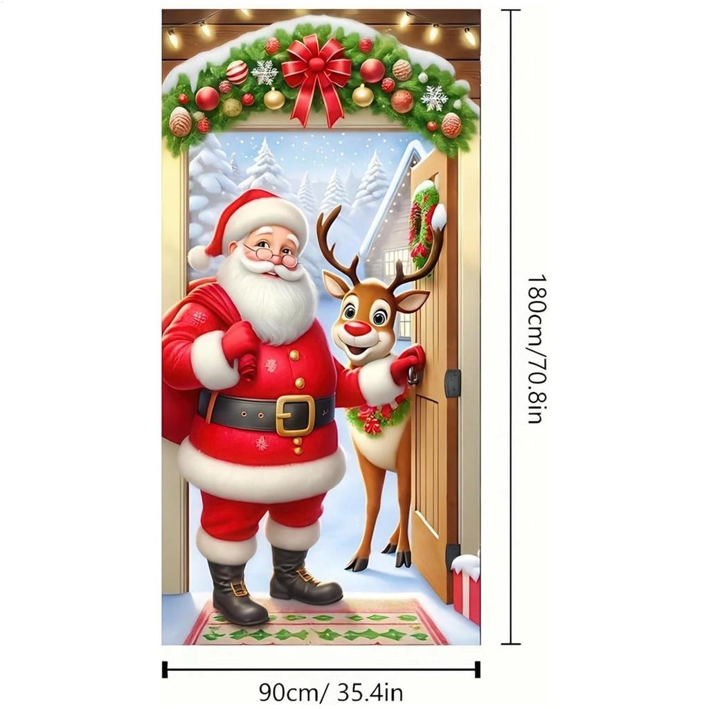 90x180cm Weihnachtstürabdeckung Großes Banner Weihnachtsmann Rentier Dekor für Zuhause Wohnzimmer Schlafzimmer Büro Bauernhaus Restaurant