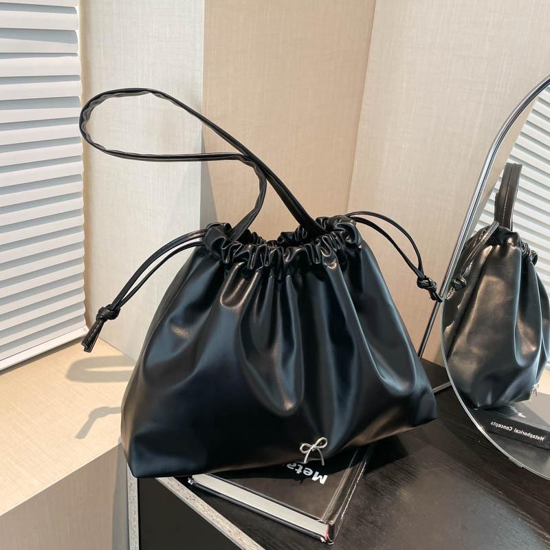 

Сумка-ведро со шнурком и складками для женщин, модная осенне-зимняя новая повседневная сумка-тоут на одно плечо большой вместимости для женщин