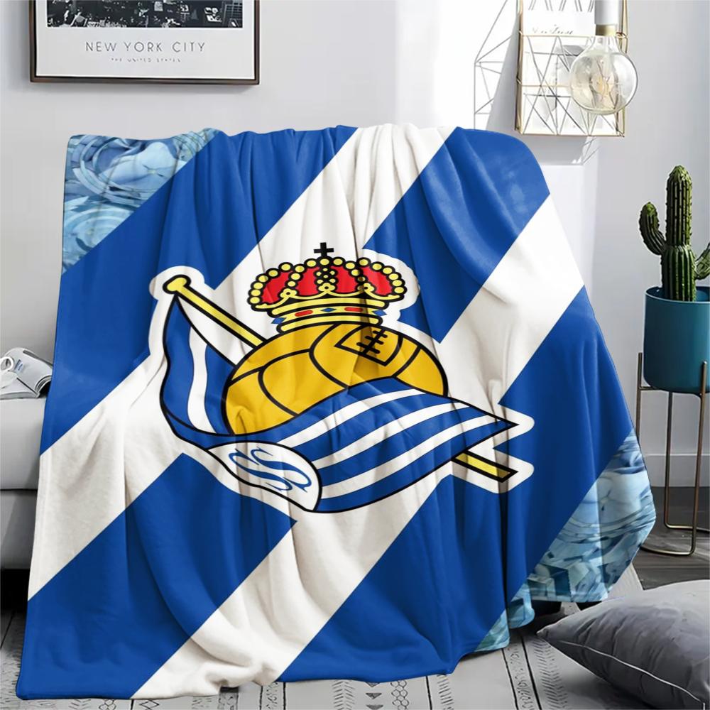 1Pc Real Sociedad Print Flannel Blanket, High Quality Comfortable for All Seasons, Home Decor, Warmth and Comfort, Perfect for Christmas Gifts