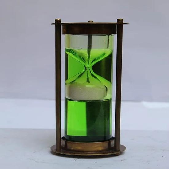 Brass Liquid Sand Timer Green 20.32 cm Nautical Home Decor, Desk Decor, Wedding Festival Gift Sandglass Nautical Timer Tabletop