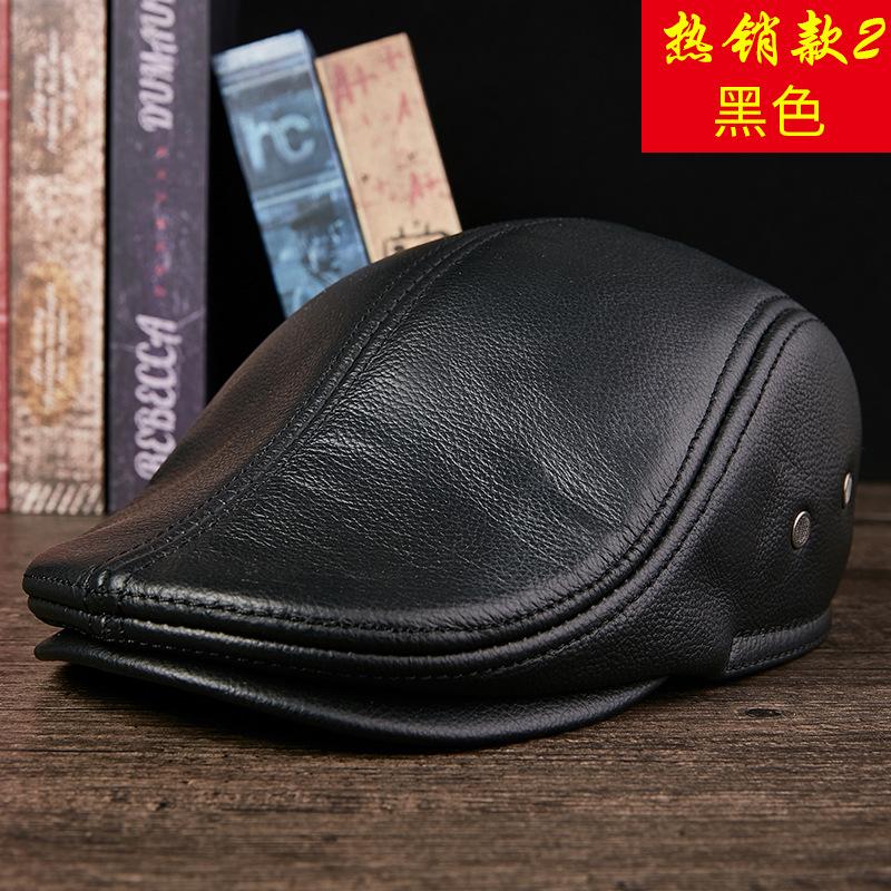 Genuine Cowhide Leather Men Berets Cap Hat High Quality Fashion Men's Real Leather Adult Black Hats