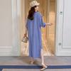 Summer Bf Korean Version Fat Sister Dress Navy Style Blue Striped Knee Long Dress Short Sleeve Large Size Women's T-shirt Skirt