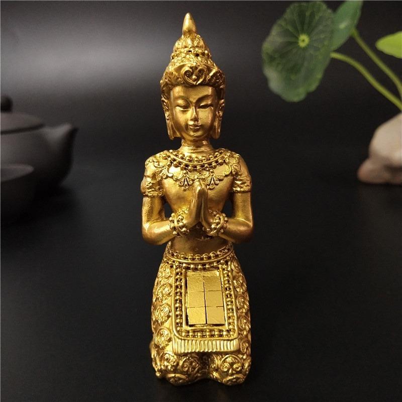 Złota Statua Buddy z Tajlandii Dekoracja Domu Hinduistyczna Feng Shui Medytacja Modlący się Rzeźba Buddy Ozdoby Statuetki