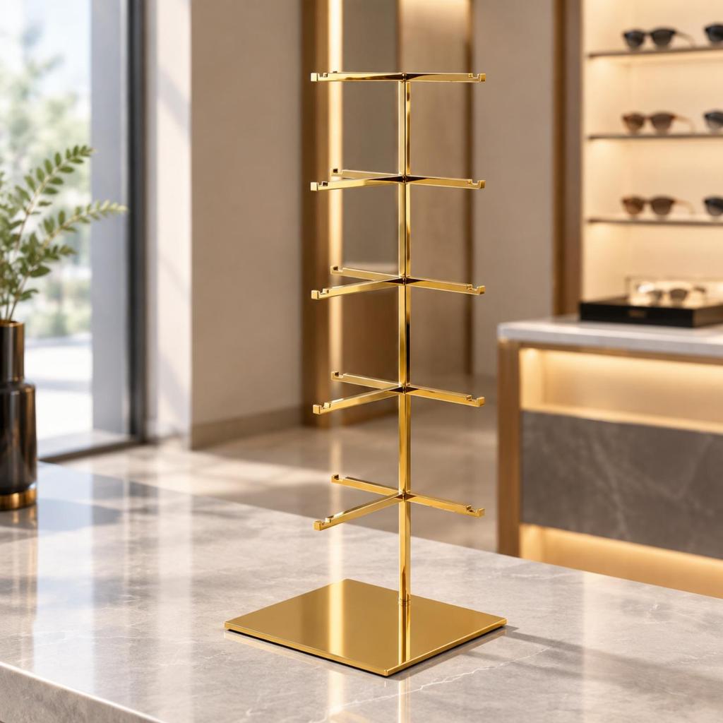 Compact Stainless Steel Eyeglass Display Rack Countertop