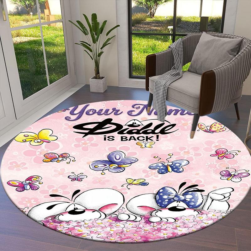 Diddl Custom Name Round Area Rug,Carpet Rug for Living Room Bedroom Sofa Playroom Decor,Non-slip Floor Mat