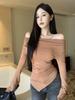 Sleek Off-Shoulder Slim Fit Long-Sleeve T-Shirt for Women - Early Autumn Essential