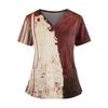 Halloween Print V Neck Short Sleeve Nurse Scrub Top with Double Pockets and Side Slit Hem for Healthcare Workers and Caregivers