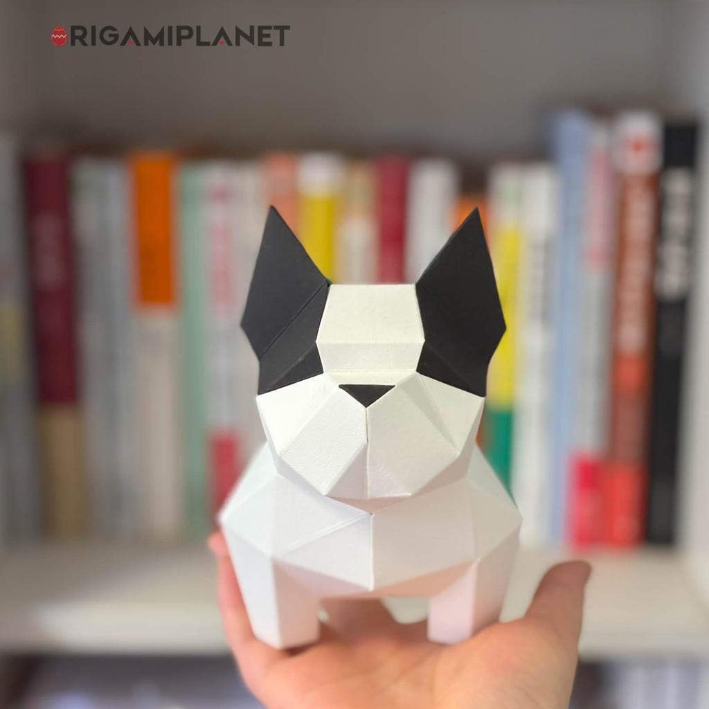 ORIGAMIPLANET Bulldog 3D Origami Sada pro výrobu psí papírové sošky Snadná roztomilá 3D zvířátka Ruční výroba Domácí dekorace Umění Domácí dekorace Papírová řemesla Dárek