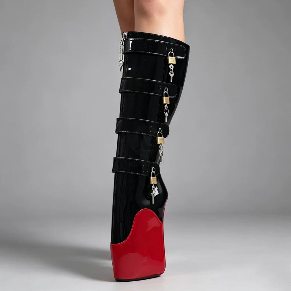 Stivaletti da balletto con tacco alto 18 cm con zeppa 8 tasti Stivaletti da balletto al ginocchio con chiusura stile senza tacco