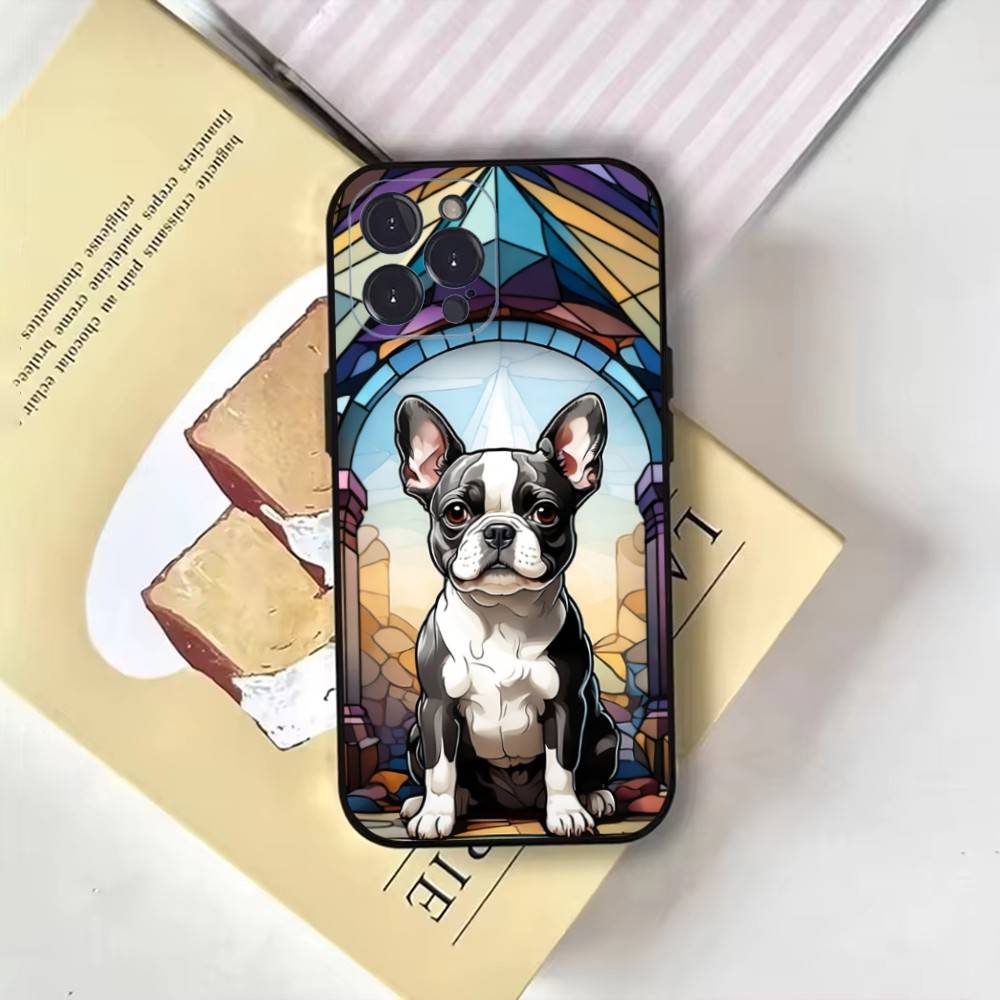 Cartoon Französische Bulldogge Handyhülle Für iPhone17,16,15,14,13,12,11 Plus,Pro Max,Weiche Schwarze Hülle