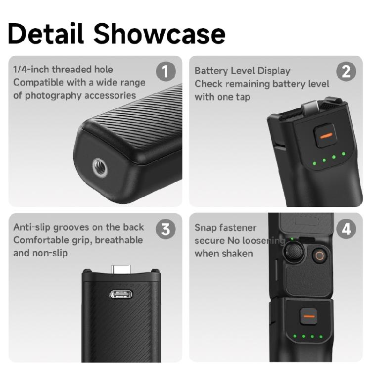 Portable Charging Grip for Pocket 3 Cameras Extended Battery Lifes Ergonomic Handle Toolless Setups