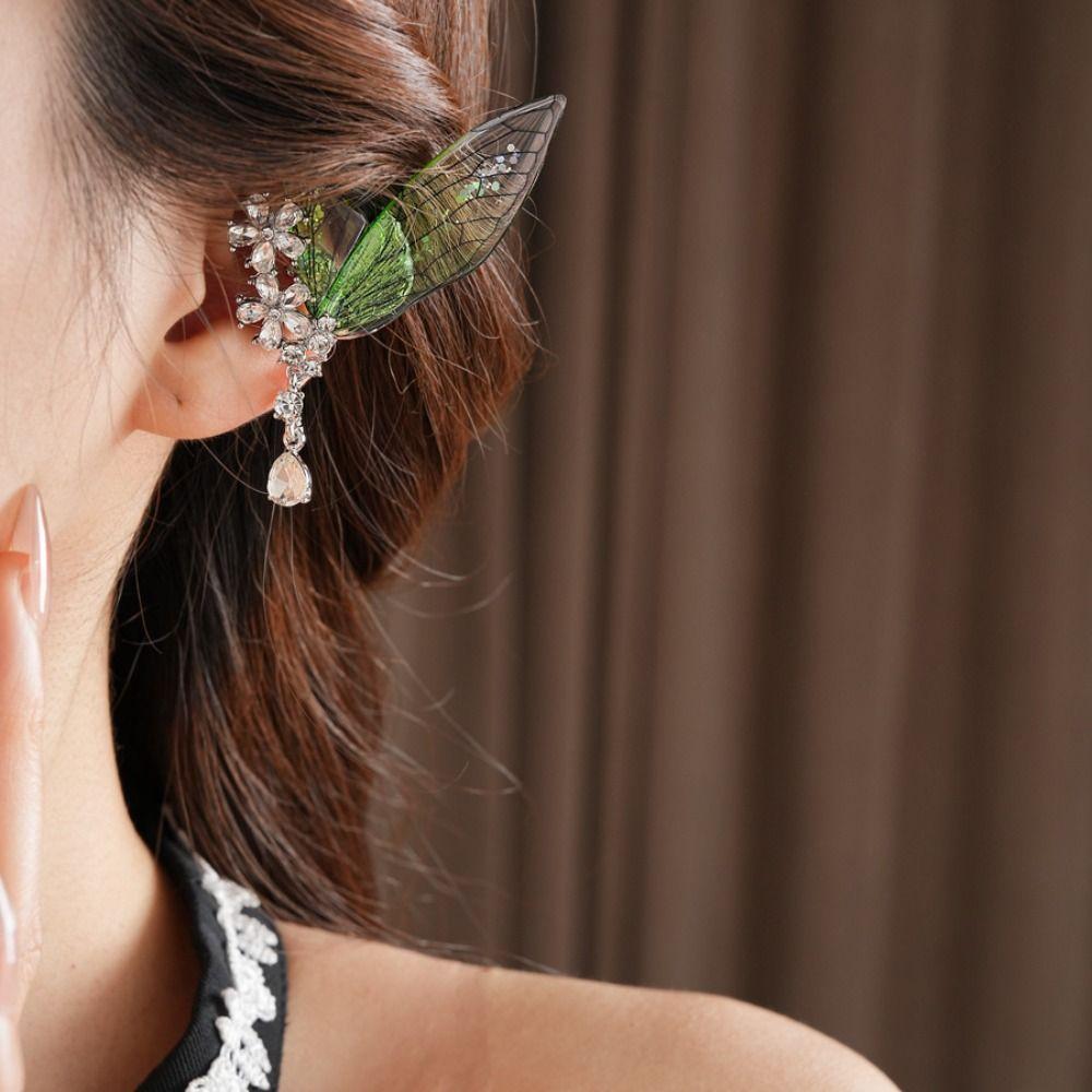 Exquisite Green Elf Ear Clip Shiny Wings Ear Clip Sweet Butterfly Earrings Masquerade