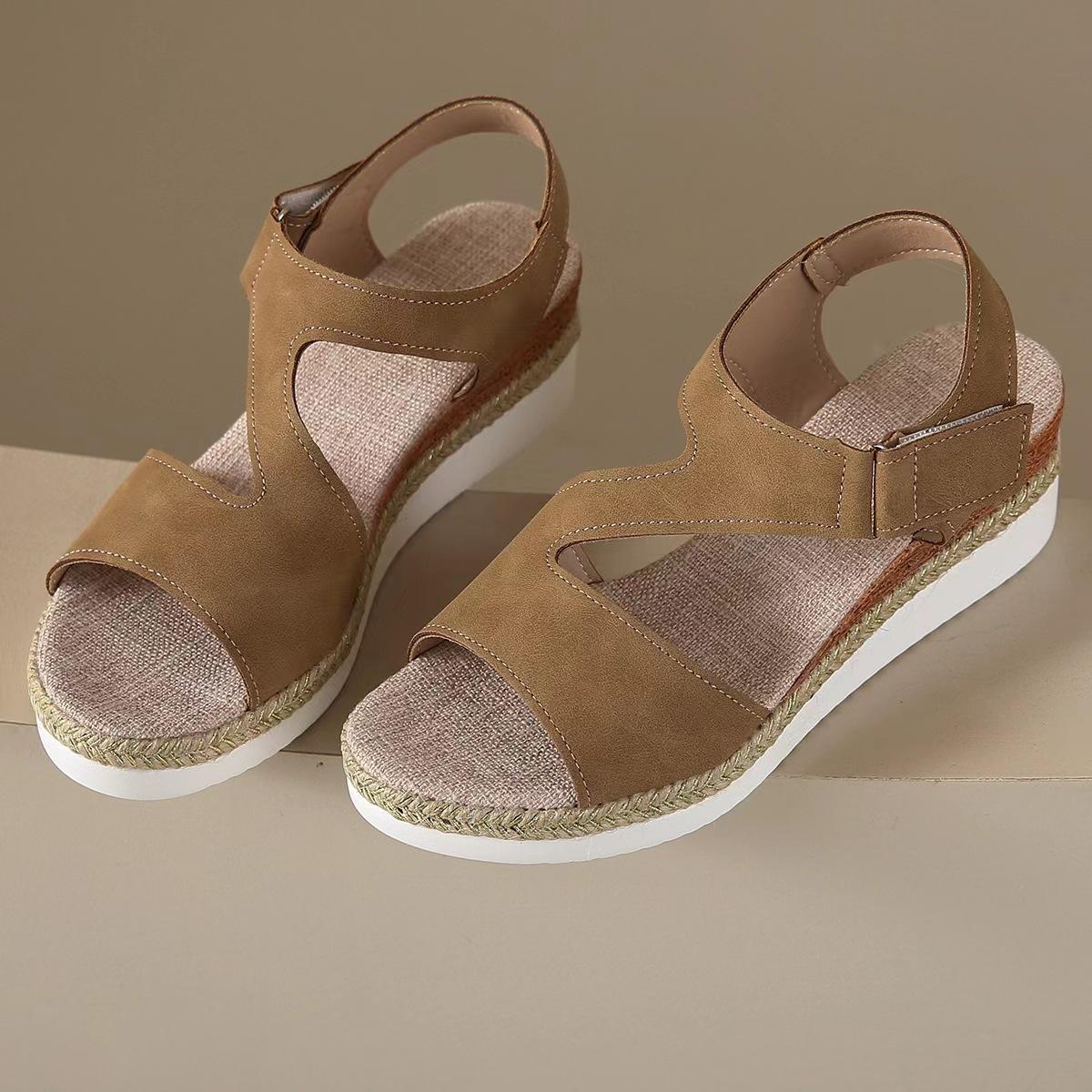 

Женские босоножки на липучке 2024 года, новые летние женские босоножки с плоской подошвой и танкеткой, с застежкой «рыбий рот» 43