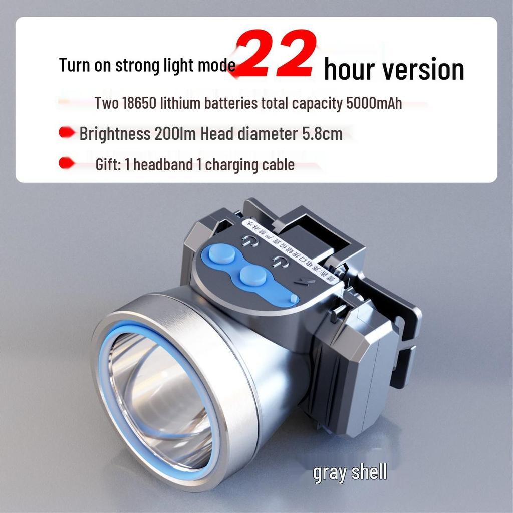USB Rechargeable LED Headlamp with Ultra-long Battery Life and High Power for Fishing and Household Use