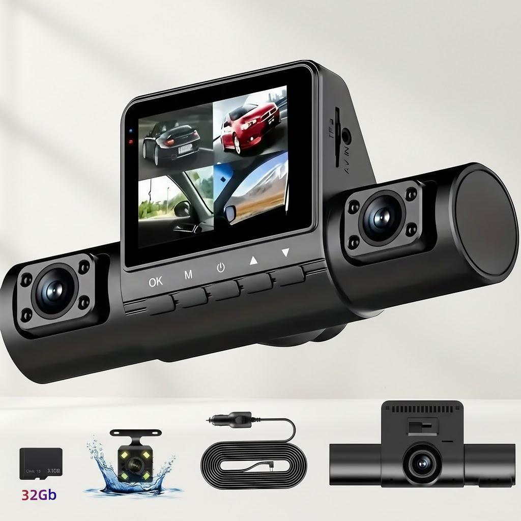 

1080P Full HD 4-lens Dash Cam Wide Angle Loop Recording Button Control IPS Screen for Cars Vehicle Dash Camera чорний