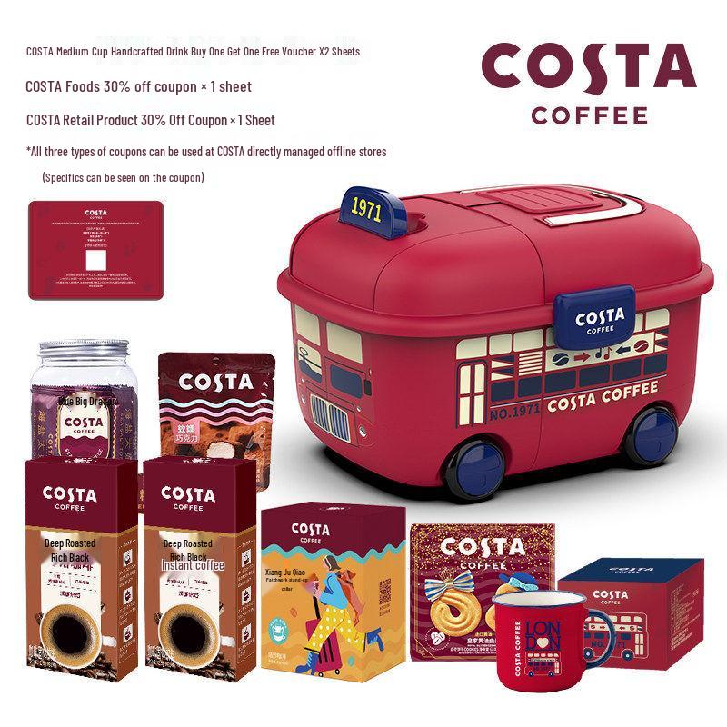 COSTA English Retro Bus Gift Box: Drip Coffee, Butter Cookies & Toffee Chocolates 281.2g