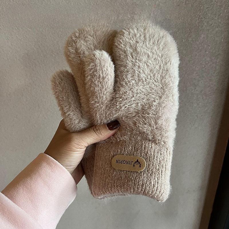 

Womens Thick Plush Gloves With Polyester Material For Winter Cold Weather Use
