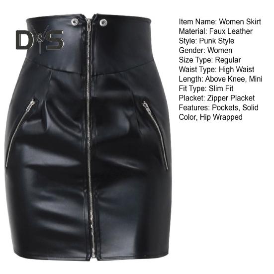 Punk Stil Frauen Winter Mini Rock Hohe Taille Taschen Zipper Verschluss Kurzen Rock Slim Fit Hüfte Gewickelt Sexy Faux leder Rock