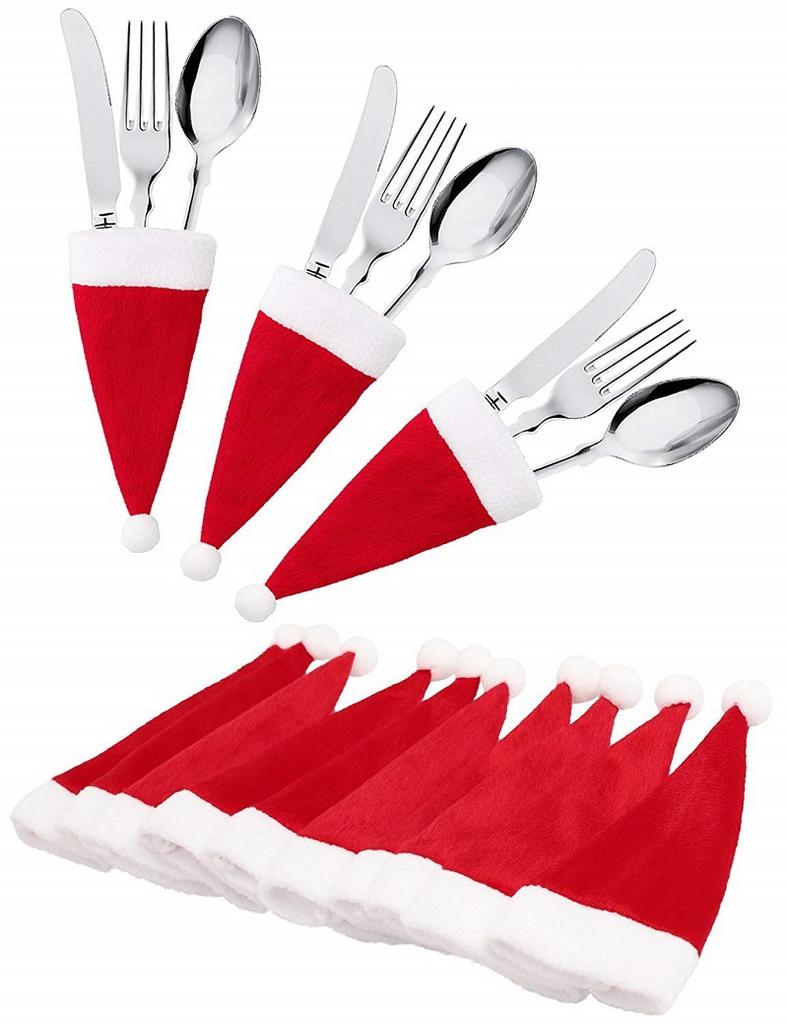 500PCS Mini Christmas Hat Cutlery Set Cutlery Storage Bag Christmas Cutlery Set Christmas Decoration