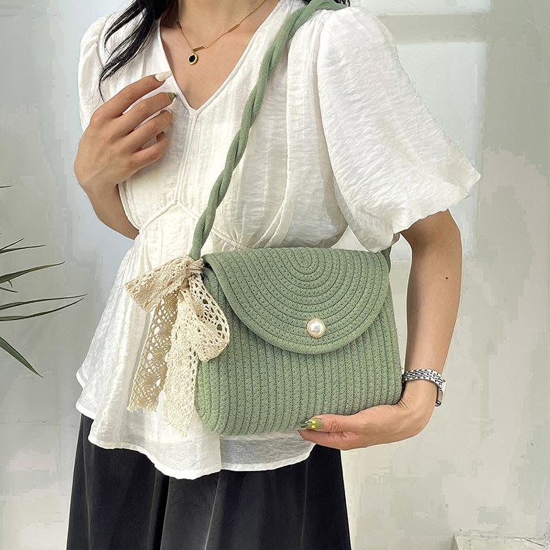 New Summer Casual Handmade Cotton Rope Braided Bag Fashionable Girl Sweet Envelope Bag Trendy Crossbody Bag