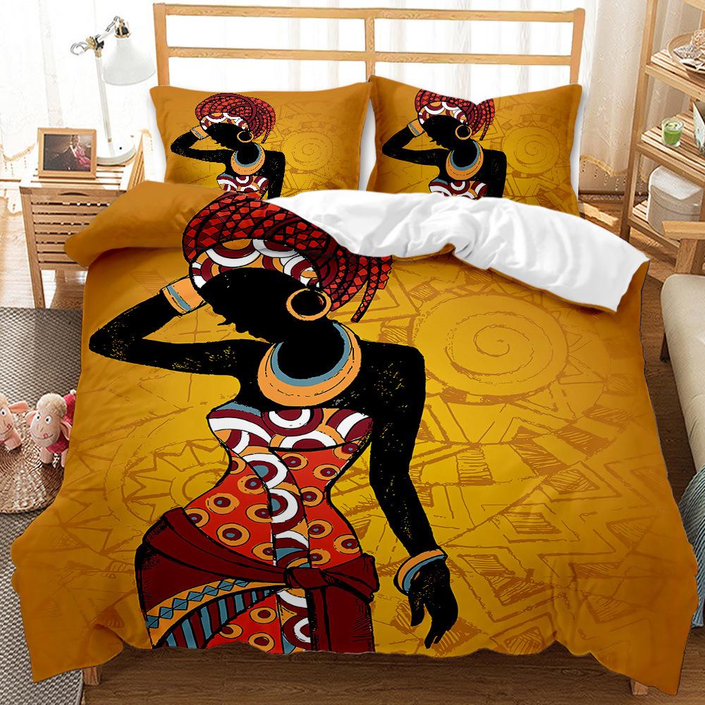 African Duvet Cover Microfiber Ethnic Afro Twin Bedding Set African American Comforter Cover Orange Ancient Desert Quilt Cover