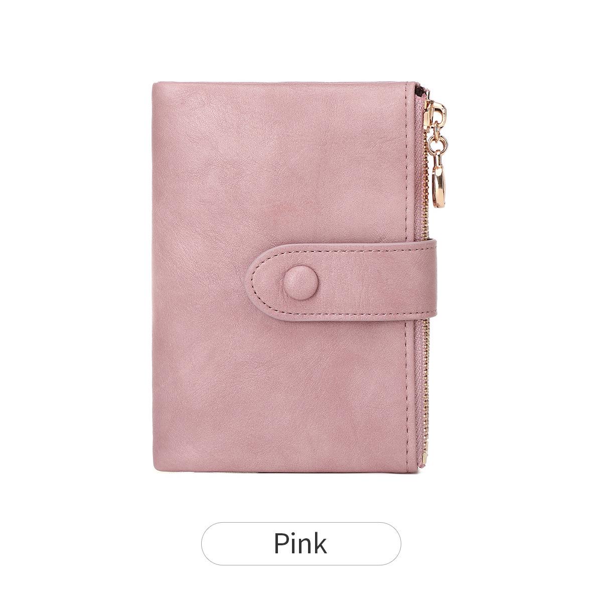 

2026 Retro Ladies Tri-Fold Wallet W/ Double Zipper & Multi-Card Slots розовый