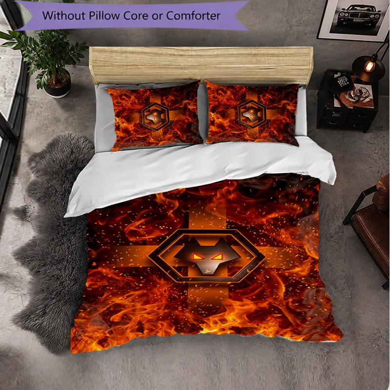 Wolverhampton Wanderers Football 3 Piece Bedding Set Soft Duvet Cover Set with Pillowcases Printed Bedroom Decor Set for Home