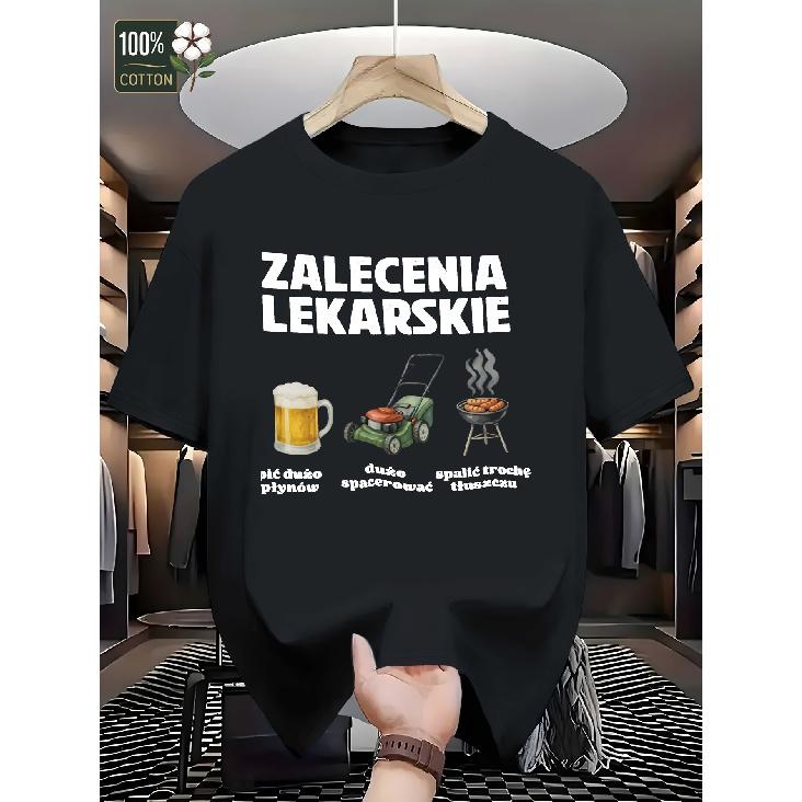 Men's Funny Beer-Themed T-Shirt - Zalecenia Lekarskie Graphic Tee with Polish Text