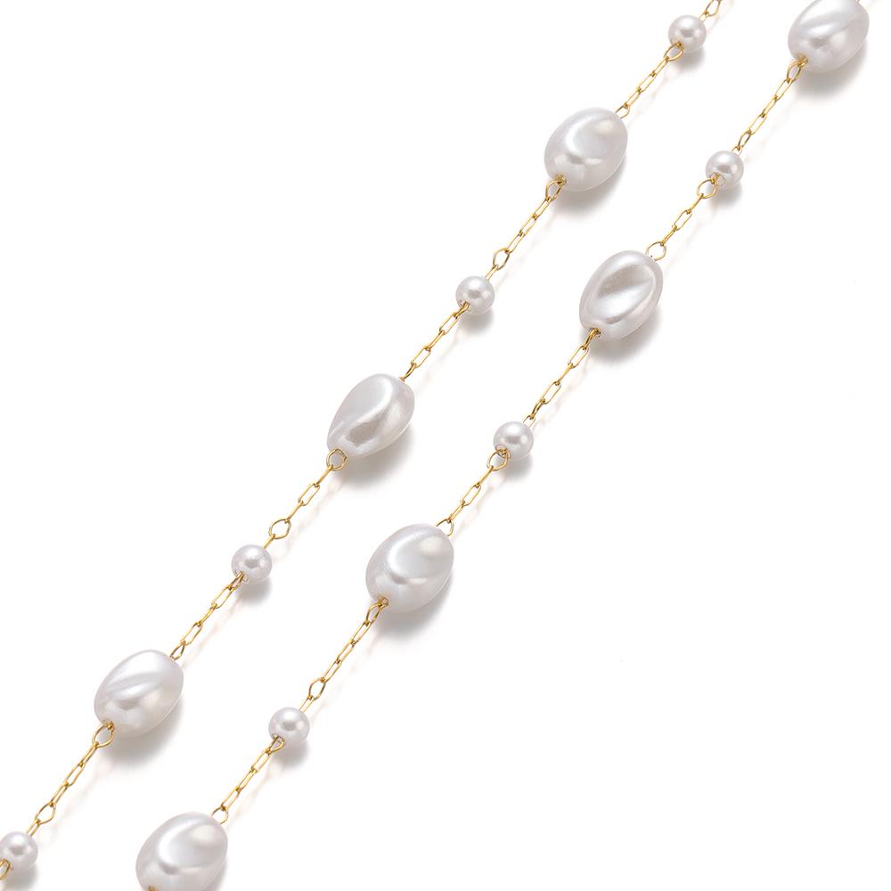 1 Meter Stainless Steel Heart Oval Beads Artificial Pearl Chains for DIT Jewelry Making Exquisite Necklace Bracelet Supplies