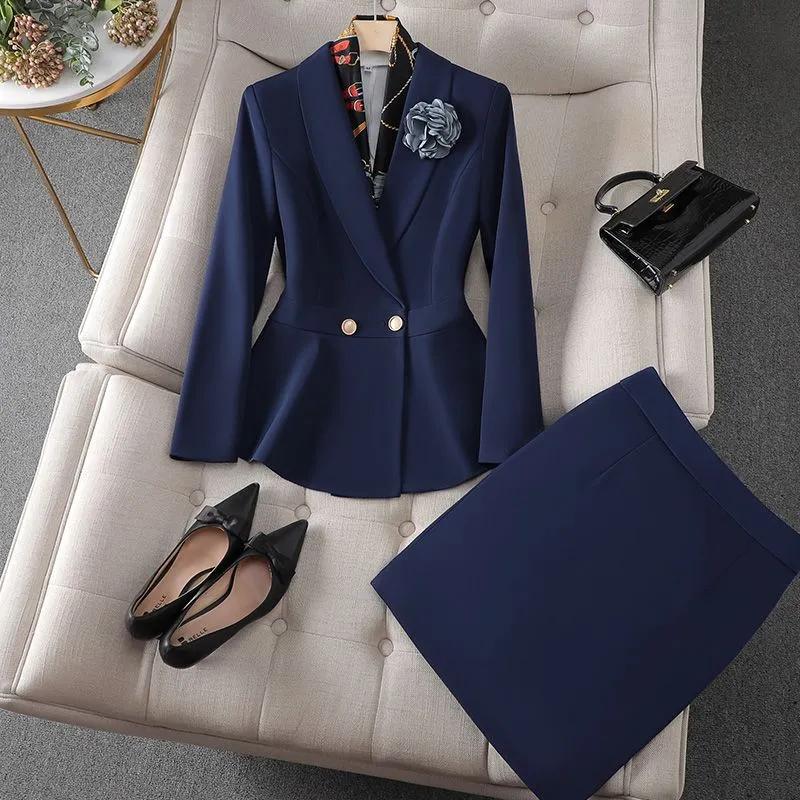 Women's Spring and Autumn Occupational Suit Design Temperament Suit Jacket + Western Pants Two Piece Set