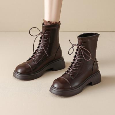 Modische Schnürung Damen High Heel Stiefeletten Elegante Leder Winterschuhe 2025 Neue Klassische Schneestiefel Mode Schnee Kleidung Damenschuhe