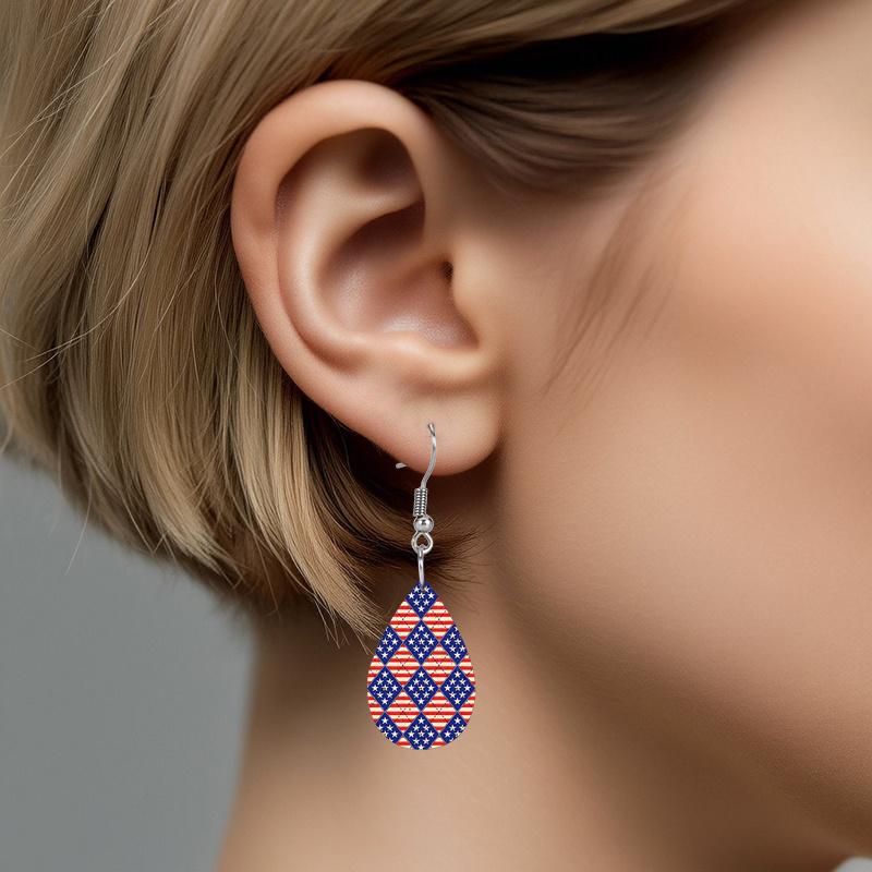 Independence Day Earrings American Flag Square and Love Heart PU Leather Earrings Fashion Earrings Holiday Gifts for Friends
