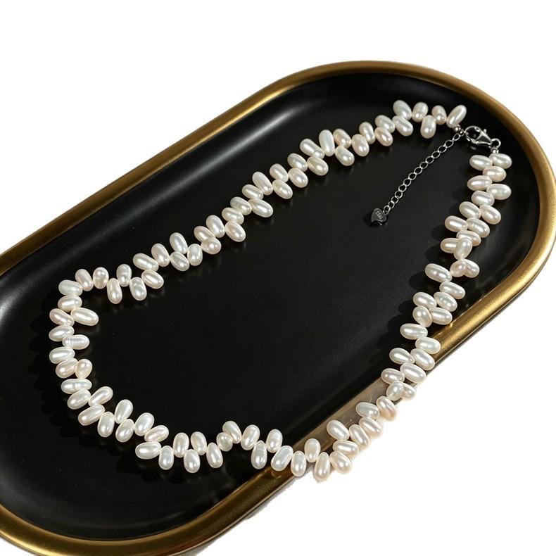 Natural Freshwater Pearl Beaded Necklace Women's Summer S911 Whole Body Sterling Silver French Retro Light Luxury Collarbone Chain High Sense