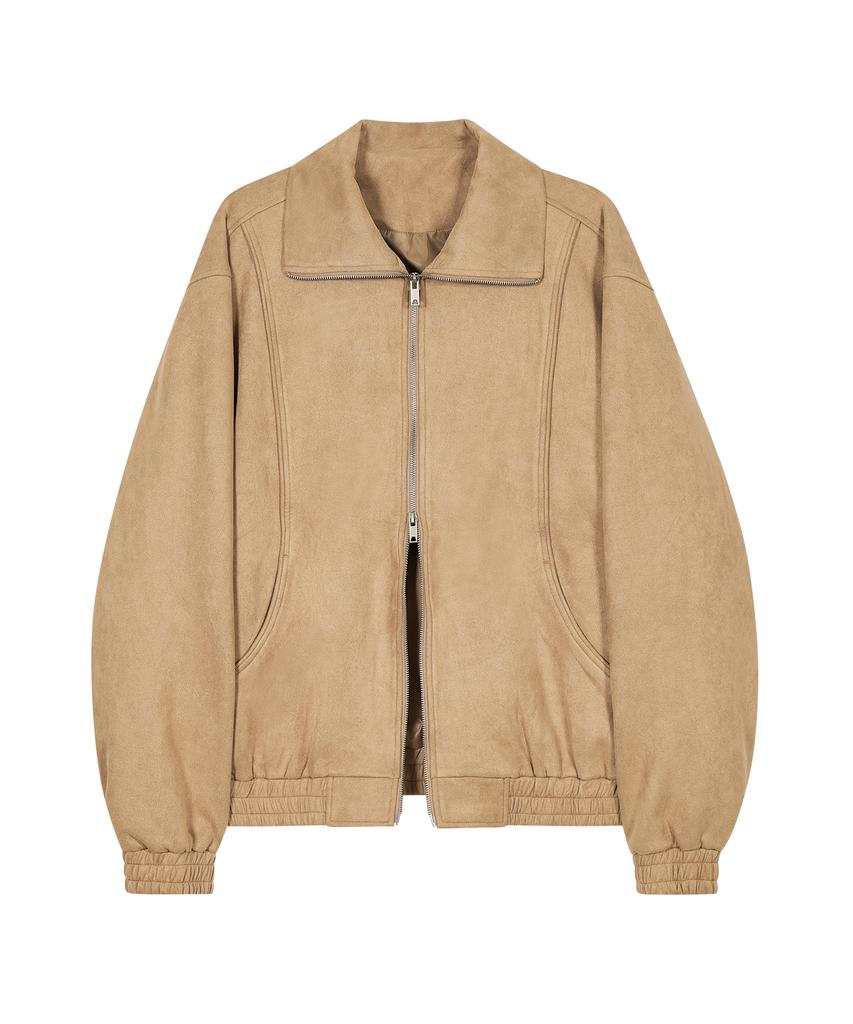 Ironyporno Whiteline 86-Iro253 Curved Bomber Suede Jacket Camel