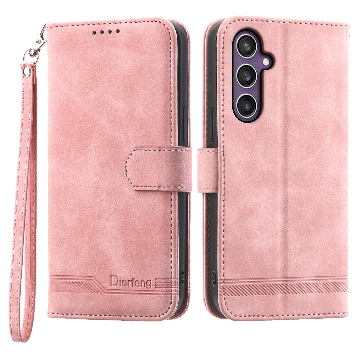 

For Samsung Galaxy S25 Leather Case Lines Imprint Wallet Phone Cover Pink